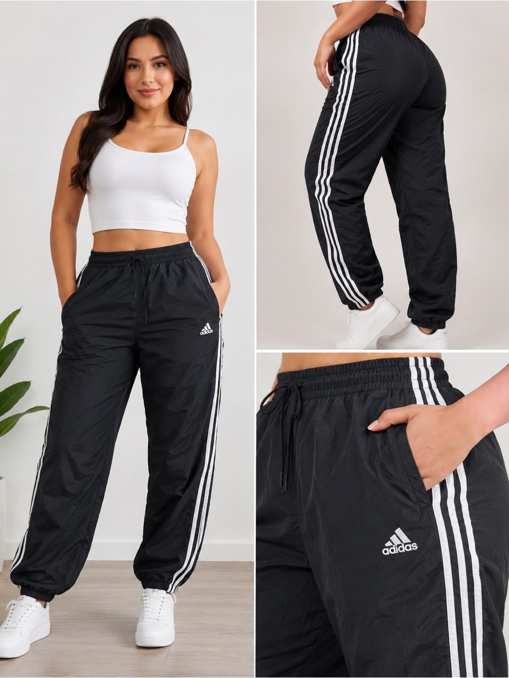 adidas Black Track Pants with White Three-Stripe Detail